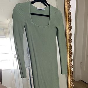Zara Green Ribbed Midi Dress